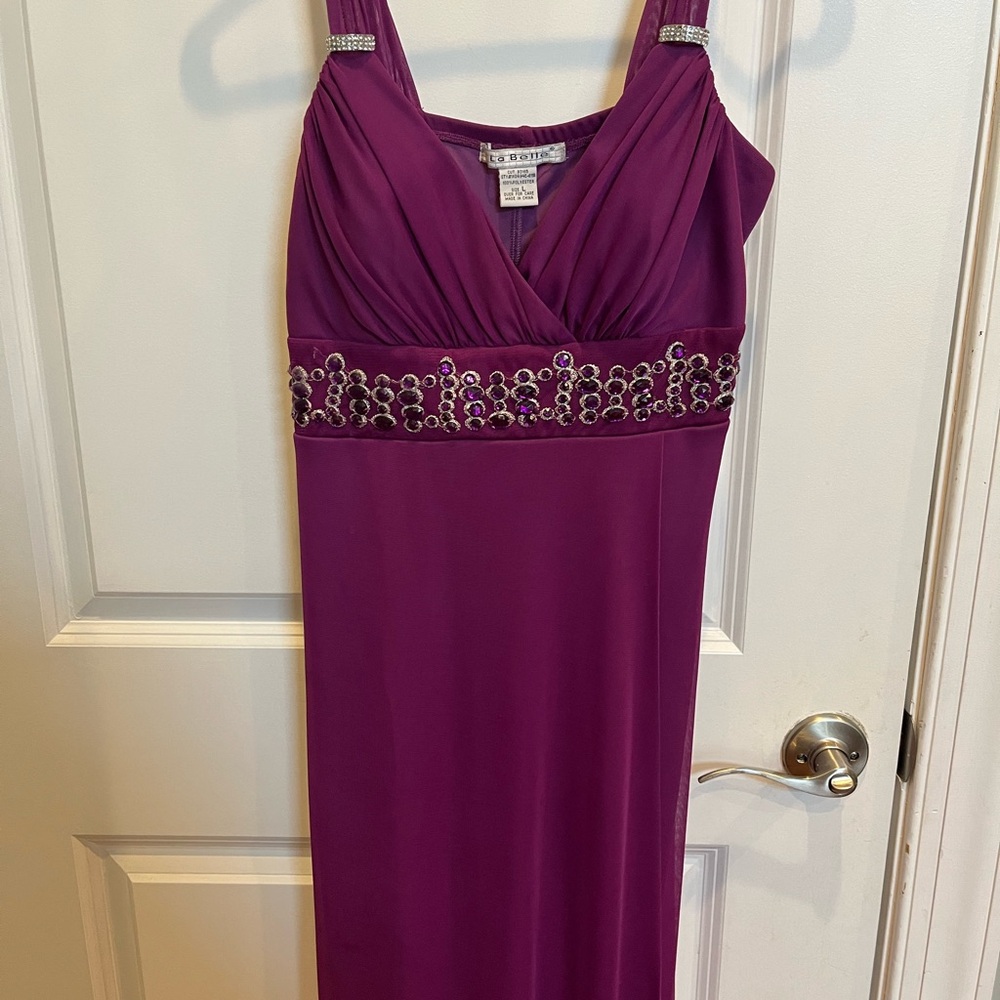 La Belle Deep Purple Beaded Prom Dress